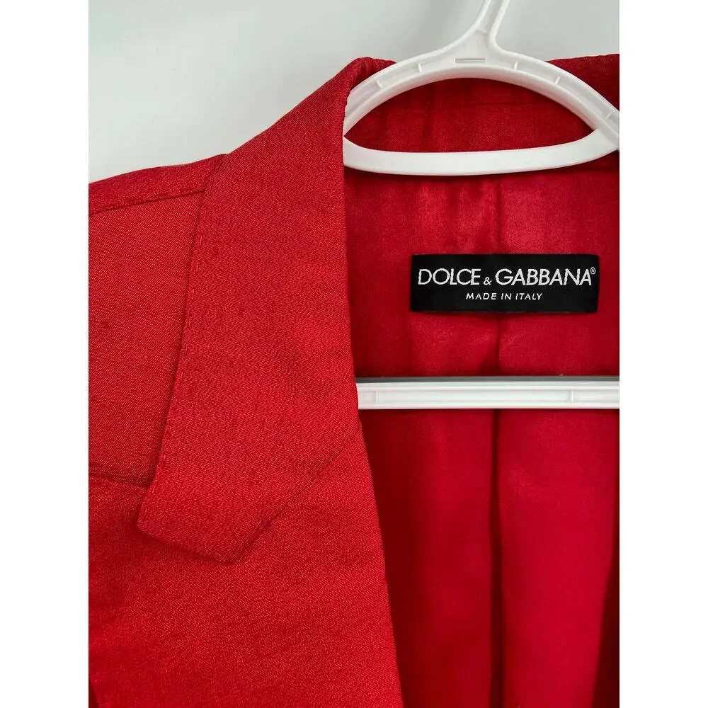 Dolce & Gabbana Silk Blend Single‎ Breasted Blazer Women Size 46/10 Red NEW
